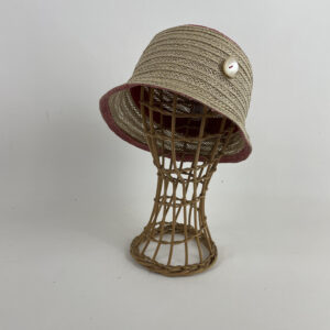 Chapeau de paille clochant écru et rouge