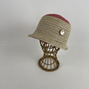 Chapeau de paille clochant écru et rouge