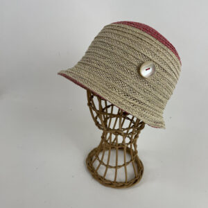 Chapeau de paille clochant écru et rouge