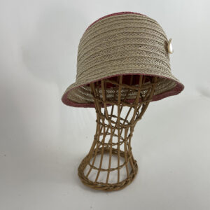 Chapeau de paille clochant écru et rouge