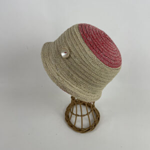 Chapeau de paille clochant écru et rouge