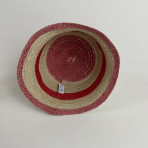 Chapeau de paille clochant écru et rouge