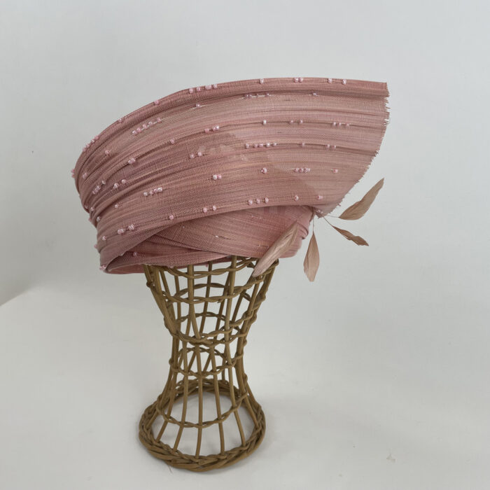 Bandeau en fibre de buntal perlé rose