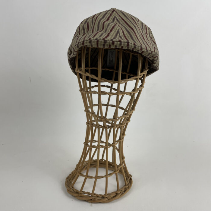 Casquette plate en coton rayé beige et bordeaux