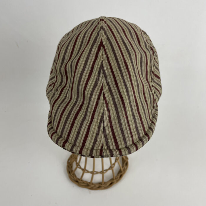 Casquette plate en coton rayé beige et bordeaux