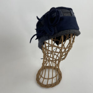 Bandeau bleu marine et gris en patchwork de lainage et velours