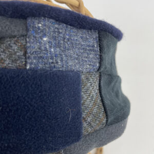 Bandeau bleu marine et gris en patchwork de lainage et velours