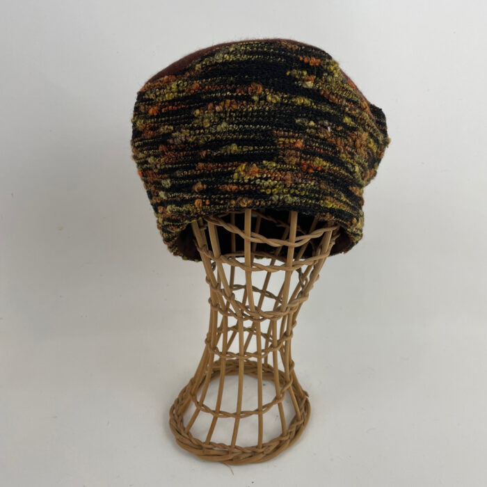 Toque ocre en velours chenille et jersey d'angora