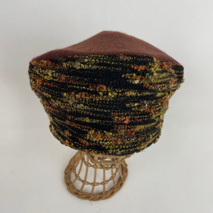 Toque ocre en velours chenille et jersey d'angora
