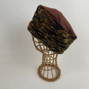 Toque ocre en velours chenille et jersey d'angora