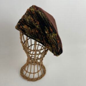 Toque ocre en velours chenille et jersey d'angora