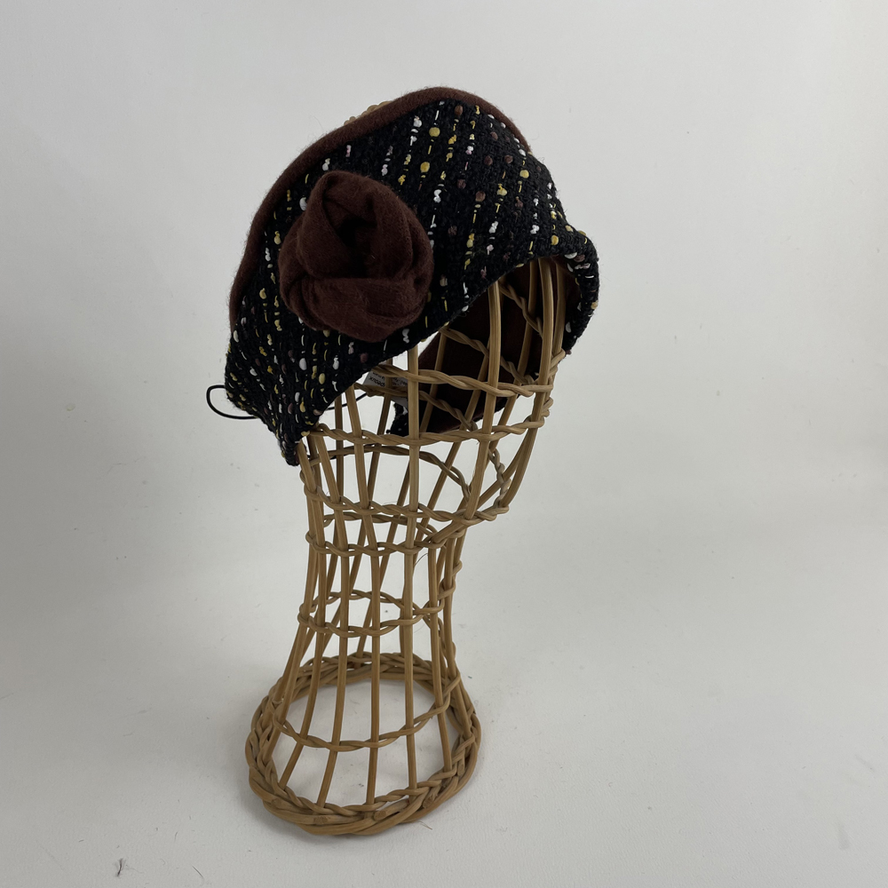 Bandeau en lainage noir moucheté blanc jaune marron