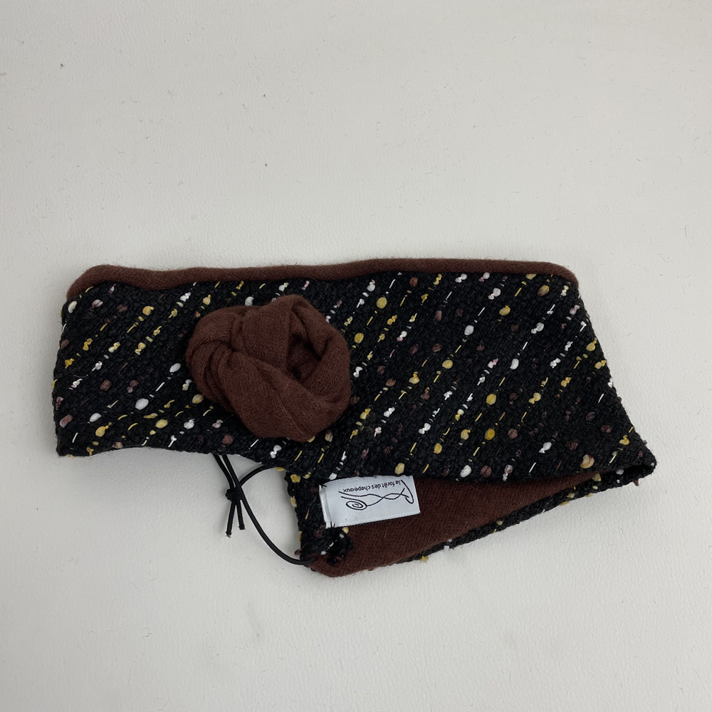 Bandeau en lainage noir moucheté blanc jaune marron