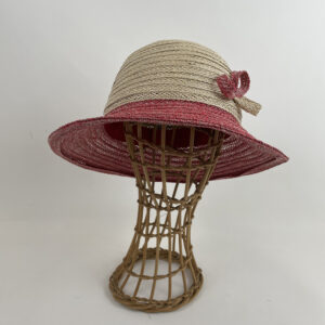 Chapeau de paille écru et rouge; chapeau de soleil
