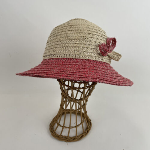 Chapeau de paille écru et rouge; chapeau de soleil
