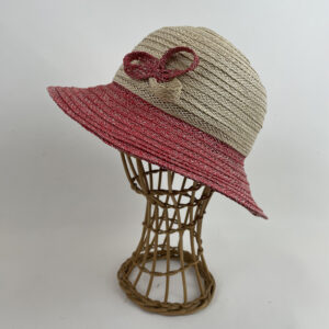 Chapeau de paille écru et rouge; chapeau de soleil