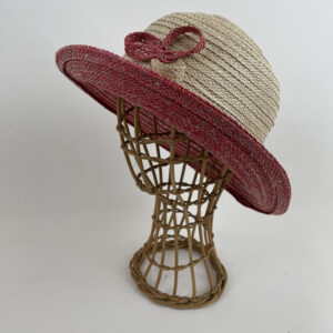 Chapeau de paille écru et rouge; chapeau de soleil