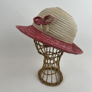 Chapeau de paille écru et rouge; chapeau de soleil