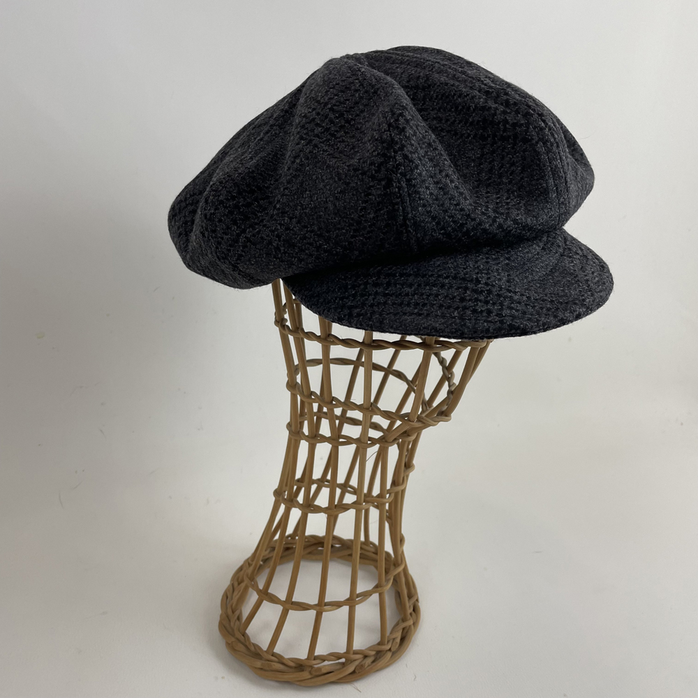 Casquette gavroche en drap de laine gris & noir