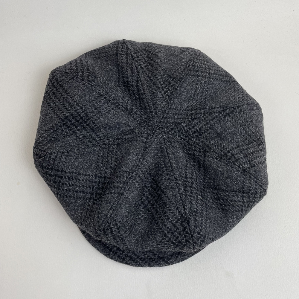 Casquette gavroche en drap de laine gris & noir