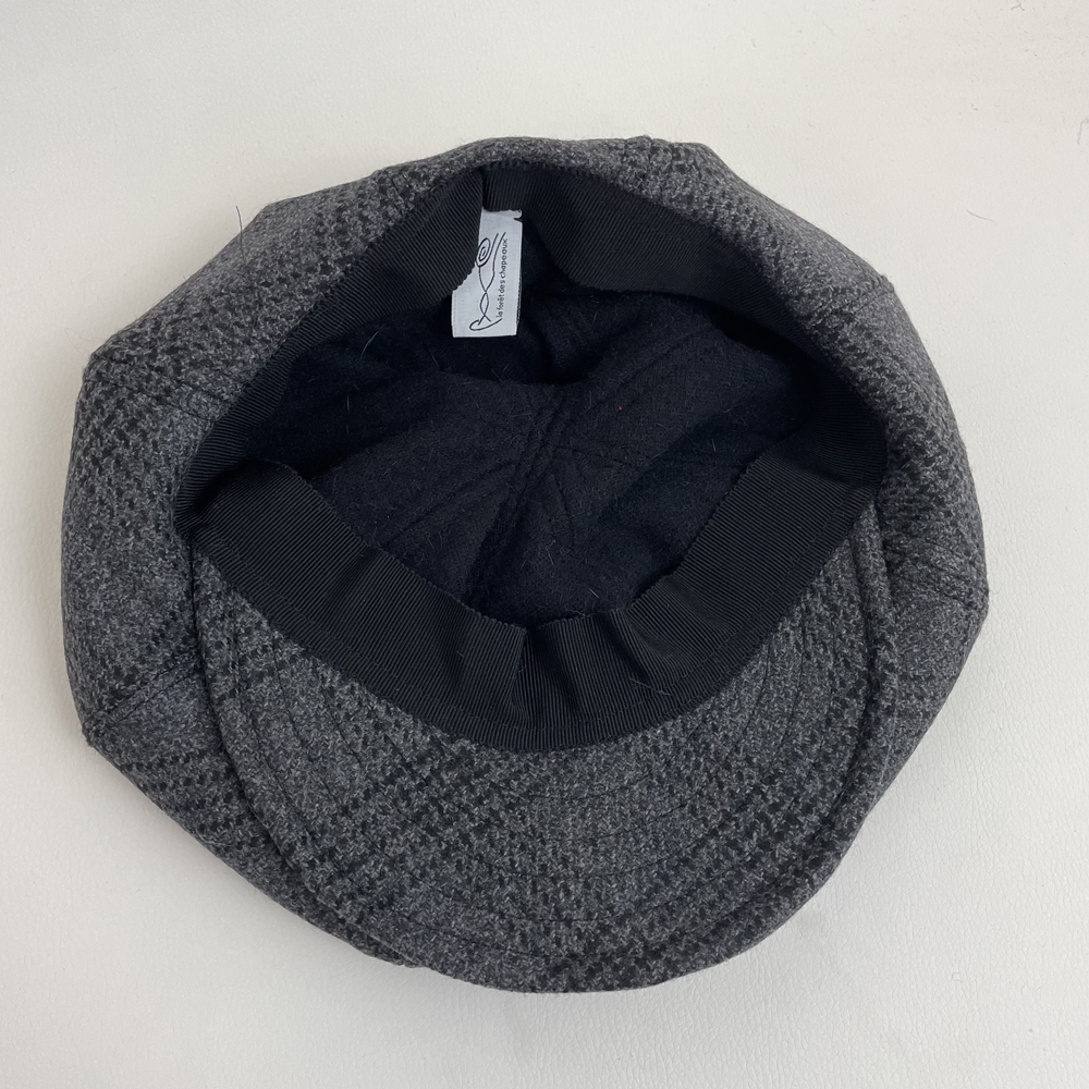 Casquette gavroche en drap de laine gris & noir